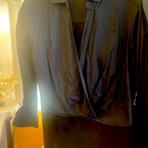 NWT black cotton faux wrap cropped shirt side zipper